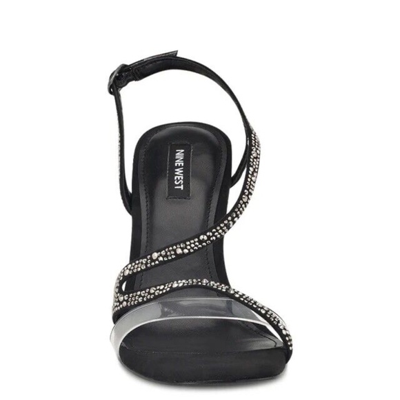 New Nine West Black Rhinestone Nines Ankle Strappy Heeled Sandals Bling Heel - Picture 6 of 8
